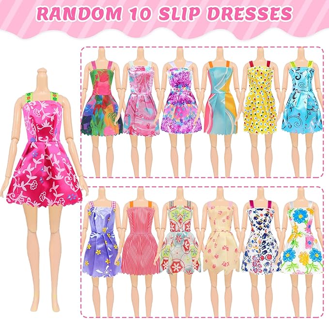 100 Pcs Doll Clothes and Accessories - 5 Wedding Gowns 10 Slip Dresses 2 Fashion Dresses 2 Tops 2 Pants 2 Bikini Swimsuits 10 Shoes and Accessories for 11.5 inch Dolls,Doll Dress up Toys for Girl Gift