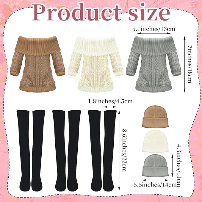 Geyoga 3 Set 12 Pcs Winter Doll Clothes 18 Inch Fashion Doll Sweater and Accessories Suit Pants Shoes Outfits for Xmas Party Birthday Gifts, Dolls are Not Included