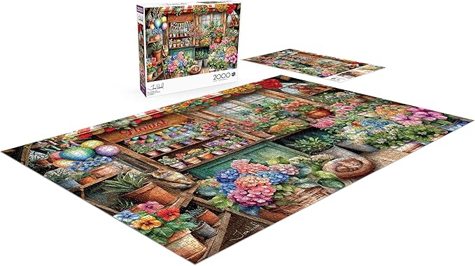 Buffalo Games Jigsaw Puzzles for Adults 2000 Pieces - Tom Wood - The Flower Shop - Hard Adult Puzzle with Reference Poster, Fun, Unique & Challenging for All Abilities, Large 38.5 x 26.5
