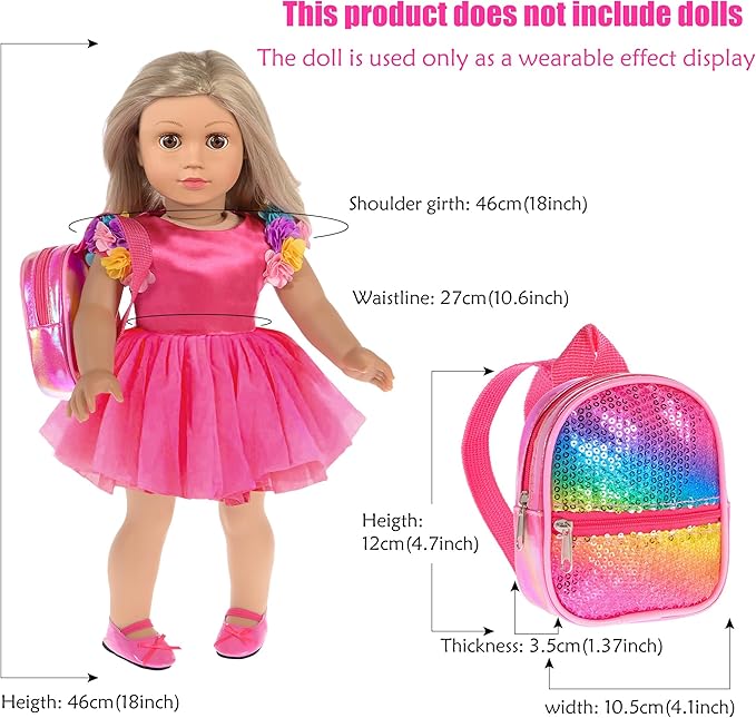 ebuddy 18 inch Doll Clothes and Accessories-Travel Suitcase Playset for 18 inch Dolls Flower Princess Dress with Backpack Luggage Include Shoes, Glasses and Ticket (No Doll)