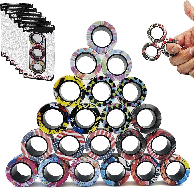 24Pcs Magnetic Rings Fidget Toys Spinner Set Easter Basket Stuffers for Kids Party Favors,Finger Magnet Rings Endless Hours of Fun ADHD Stress Relief Fidget Spinners for Birthday Adults
