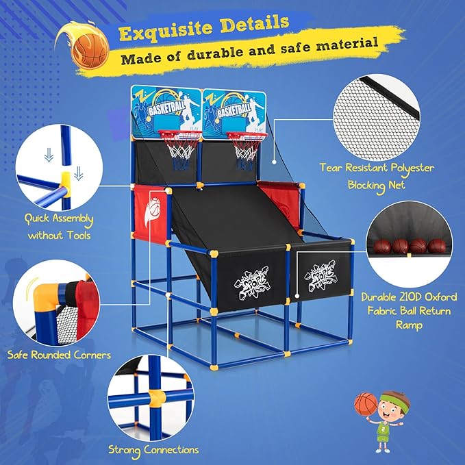Giantex Arcade Basketball Hoop for Kids - Indoor Outdoor 2 Player Dual Shot Basketball Arcade Game with 4 Balls and Ball Pump, Great Gift for Boys and Girls Ages 3+