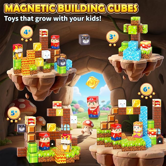 Coodoo Magnetic Blocks Travel Toys with Portable Metal Tin – Toddler Magnet Tiles Building Blocks STEM, Montessori Kids Toys for 3+ Year Old Boys & Girls, Classroom Must Haves, and Sensory Toys