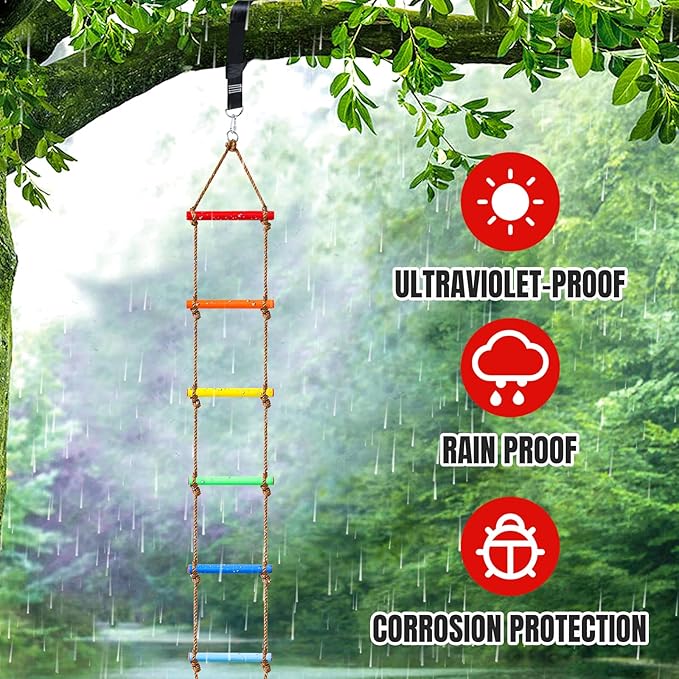 Perantlb 6.8ft Climbing Rope Ladder for Kids or Adult - Climbing Game for Swing Accessories - Tree House, Playground, Play Set for Boys Children