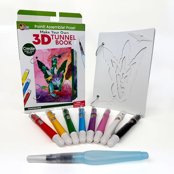 EyeConnect Crafts Make Your OWN 3D Tunnel Book - Dinosaurs | Medium Size DIY Book Art & Craft Kit | Build, Paint & Draw Your Own Book with Mini Animals | Award-Winning STEAM Stationary Set | Ages 3+