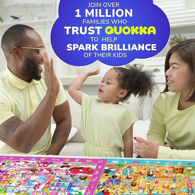 QUOKKA 100 Piece Puzzles for Kids Ages 4-6 – 4xSET Search and Find Kids Puzzles Ages 5-8 – Artist-Crafted Illustrations with Children Daily Life, Hidden Objects - Educational Activity Toy Gift