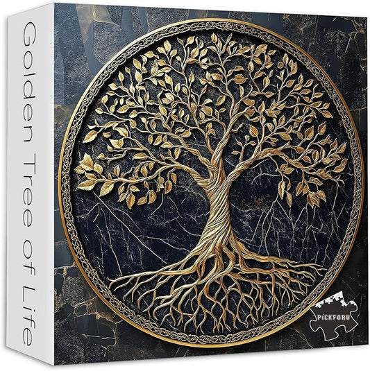 Tree of Life Jigsaw Puzzles 1000 Pieces for Adults, PICKFORU Gradient Tree Puzzle Black Gold, Challenging Spring Nature Plant Theme as Wall Decor