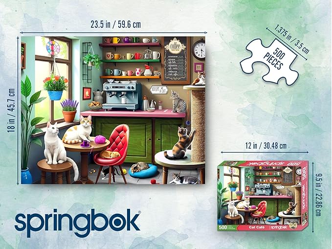 Springbok Cat Cafe 500 Piece Jigsaw Puzzle for Adults - Kittens in a Coffee Shop - Unique Cut Pieces - Made in USA