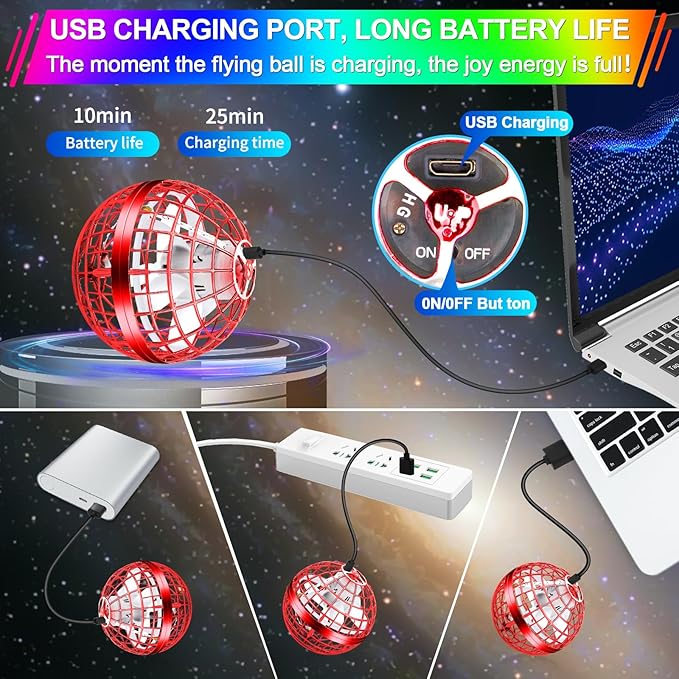 Flying Orb Ball Toy,2025 Upgraded Parachute LED,Magic Hand Controlled Flying Gravity Ball,Cosmic Globe Boomerang,Cool Christmas Birthday Gift for 6 7 8 9 10+ Year Old Boys Girls-Red & Purple