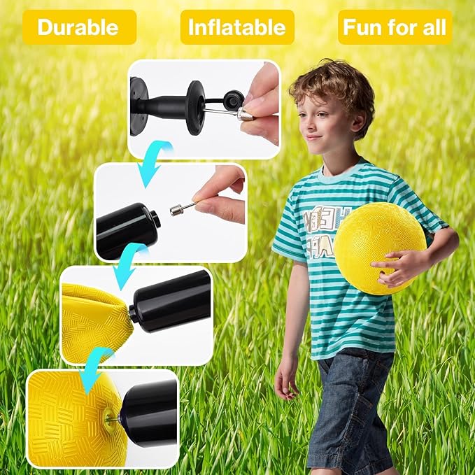 12 Pack Dodgeballs 5 Inch Playground Ball Kickball Yellow Inflatable Rubber Handball Bouncy Dodge Ball with 1 Hand Pump for Outdoors Ball Games Gym Camps Picnic