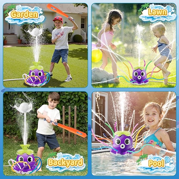 Water Sprinkler Baseball Toy for Kids Outdoor Play Toys- Summer Outside Toys Backyard Lawn Games - Attaches to Garden Hose Splashing Fun Toys Spray Water Baseball for 3 4 5 6 7 8 Year Old Boys Girls