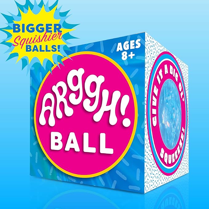 Power Your Fun Arggh Glitter Stress Ball for Adults and Kids - Medium Squishy Fidget Toy, Anti Stress Sensory Ball Squeeze Toy (Blue)