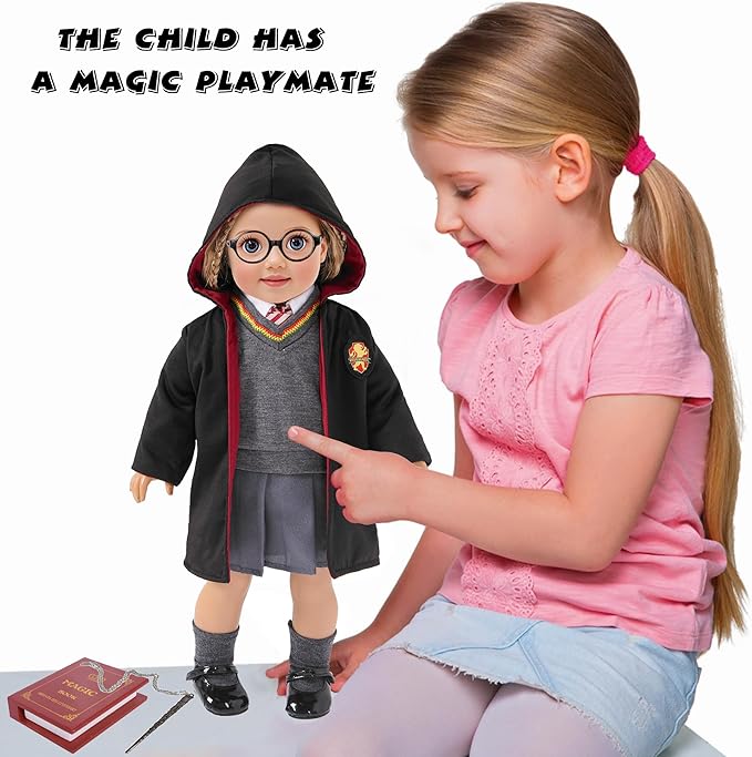 ebuddy 18 Inch Doll Clothes 10Pcs Magical School Outfit, Doll Costume with Wand & Glasses, Gift for Girls (No Doll)