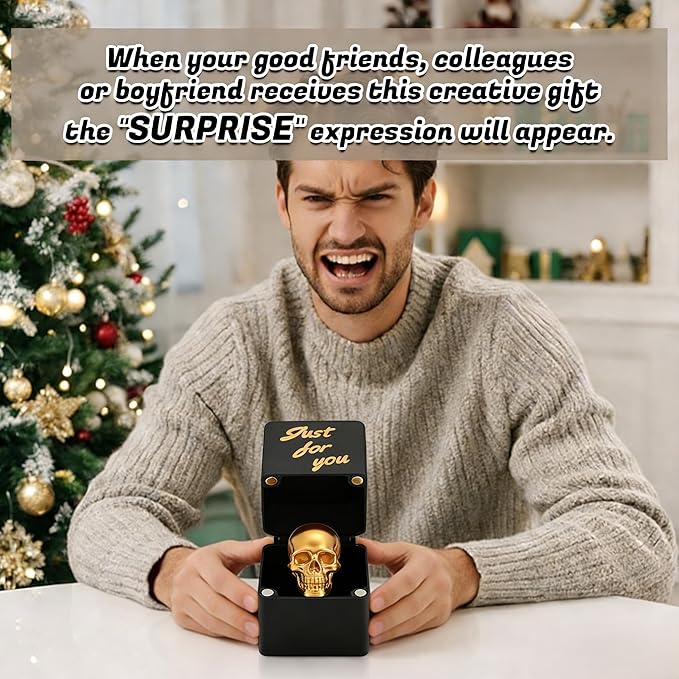 CXY Pop-Up Gold Skull in a Box - Funny Prank Gift Box for Adults, Novelty White Elephant Gifts, Cool Quirky Office Joke for Men & Women-A2