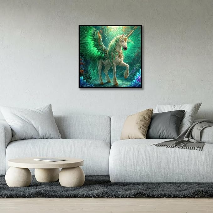 Emerald Winged Unicorn Jigsaw Puzzle for Adults 1000 Pieces - Fantasy Art with Crystals & Gold, 22.8 Inch Square, Lettered Back, Premium Magical Home Decor & Gift