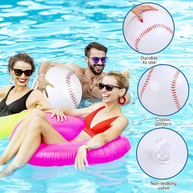 Fovths 6 Pack Inflatable Baseball Party Supplies for Adults 11 Inch Summer Beach Ball Bouncing Ball Sports Theme Favors for Outdoor Pool Birthday Party Decorations