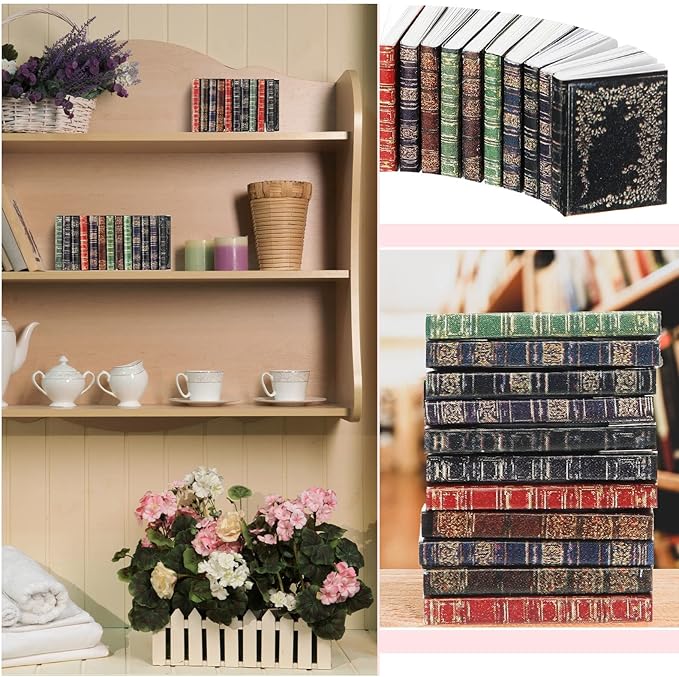 1: 12 Scale Miniatures Dollhouse Books Mini Miniatures Books Dollhouse Accessories Tiny Things Timeless Model for Library Decorations DIY Projects Girl Boy Doll Houses School Room (200 Pieces)