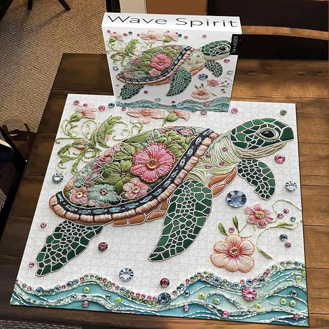 Sea Turtle 1000 Piece Puzzle for Adults, PICKFORU Wave Spirit Jigsaw Puzzle 1000 Pieces, Nature Animal Art Puzzles as Home Decor