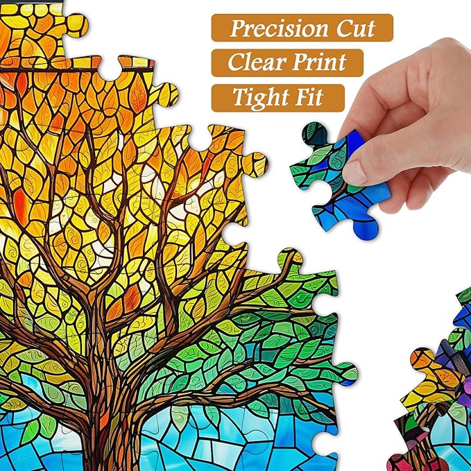 PICKFORU Stained Glass Puzzles for Adults 1000 Pieces and up, Mosaic Tree of Life Puzzle Unique Rainbow Puzzles, Colorful Difficult Jigsaw Puzzles for Adults