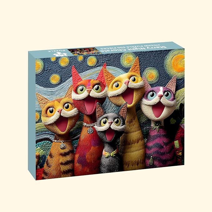 Puzzles for Adults 500 Pieces, Cat Jigsaw Puzzles -Starry Night Chorale, Impossible Starry Night Puzzles for Seniors Family, 20.47x14.96 inches, 1:1 Poster, Letter on The Back