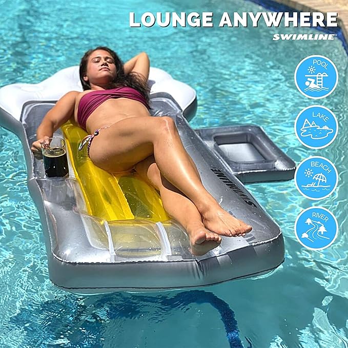 SWIMLINE Inflatable Swimming Pool Float Lounger Raft Mattress, Fun Mat, Beer Mug, Yellow