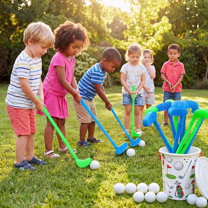 24 Pcs Plastic Mini Golf Clubs for Toddlers, Kids Golf Clubs Toy Set, Toy Balls for Kids Toddlers Outdoor Indoor Lawn Sports for Boys Girls (Simpel)