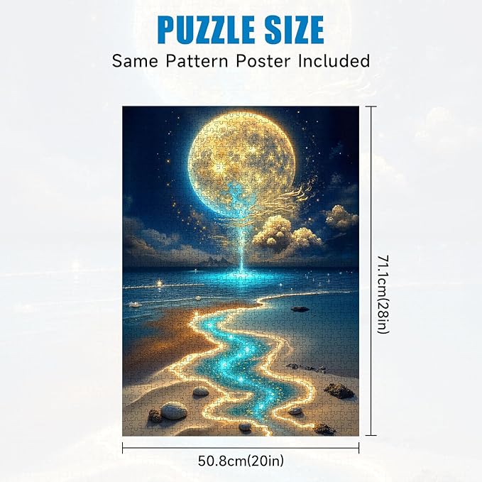 1000 Piece Jigsaw Puzzle for Adults - Magical Moonlit Beach Landscape Puzzle, Back with Letters for Easy Sorting, Ideal for Home Decor & Puzzle Lover Gifts