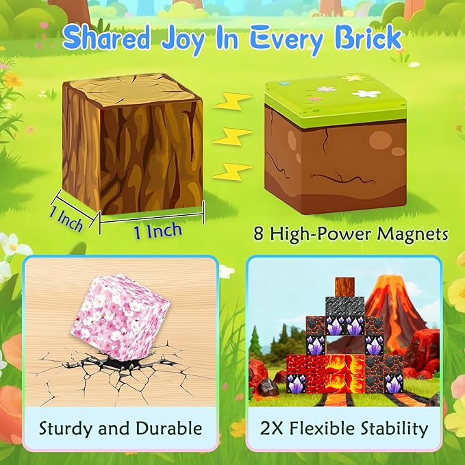158PCS Magnetic Blocks- 1Inch Magnetic Cubes 3D Dinosaur World for Kids STEM Construction Toys - Learning Educational Magnetic Building Blocks for Boys & Girls Ages 3 -12 Christmas Birthdays Gifts