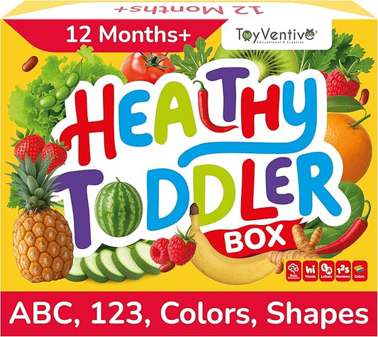TOYVENTIVE Preschool Learning Activities, Montessori Toys for 1 Year Old, Toddler Toys 1-2, Learning Toys for 1 Year Old, Learning Toys for 2 Year Olds, Educational Flashcards, Food Toy Play Kit