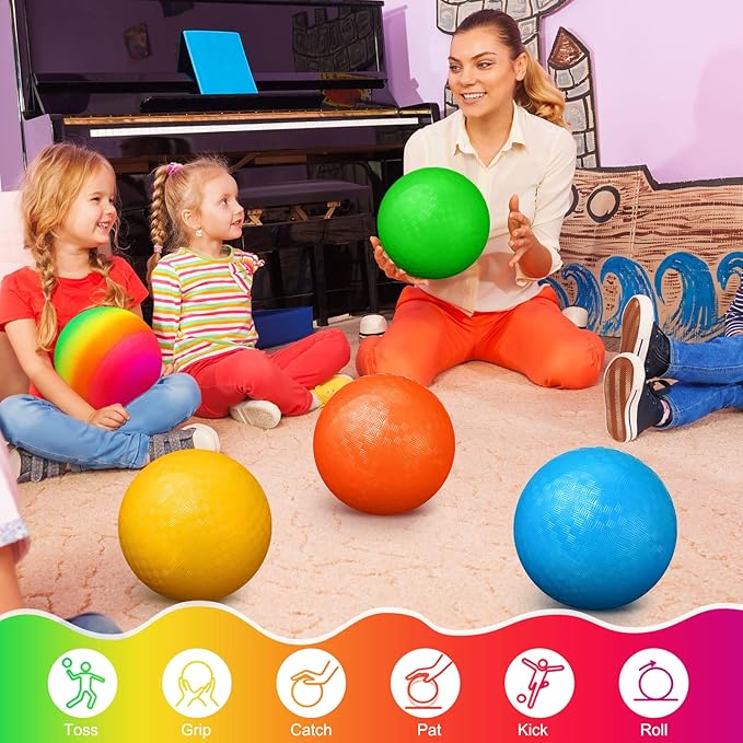 Vinsot 12 Pack 8.5 Inch Playground Balls Kickball Bulk, Bouncy Balls for Kids Inflatable Bouncing Handball with Hand Pump for Indoor Outdoor Games