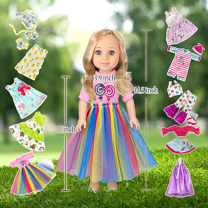WONDOLL 10-Sets Doll-Clothes for American-14-inch-Dolls - Compatible with 14.5-inch-Dolls Handmade Clothes and Outfits Accessories Christmas Birthday Gift for Little Girl