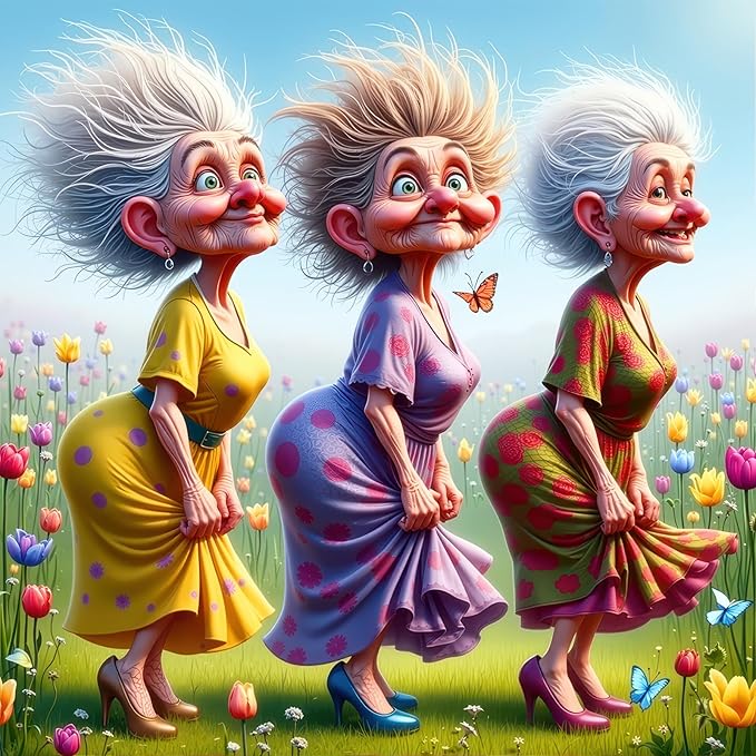 Funny Grandma Squad in Tulip Field 1000 Piece Jigsaw Puzzle for Adults - Whimsical Spring Scene with 1:1 Poster & Lettered Back, Precision-Cut HD Quality, Unique Gift for Grandma & Nature Lovers