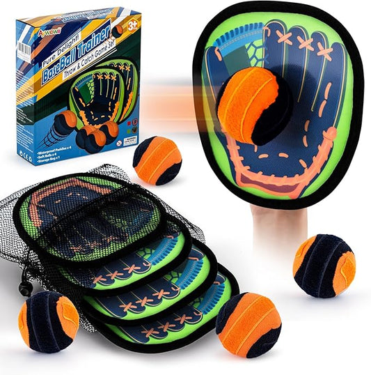 Toss and Catch Ball Game - Baseball Glove Style - Toddler Activity Toys for Boys Girls 3 4 5 6-8 Year Old - Birthday Gifts Easter Basket Stuffers - Kids Outdoor & Indoor Games for Beach Yard Lawn