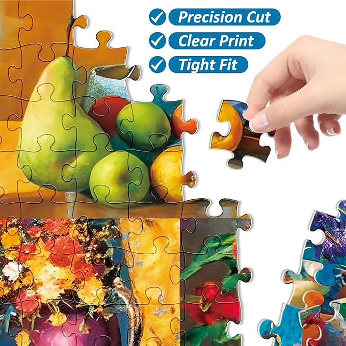 500 Piece Puzzle for Adults,Still Life Beauty Puzzle for Adults,Flowers, Fruit and Vases Jigsaw Puzzle,Home Decor Frameable,Unique,Perfectly-Fitting Pieces,Family Activity Game Nights Gifts,20.5x15in