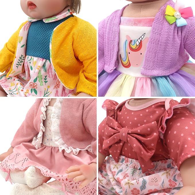 Reborn Doll Clothes for 18-22 Inch Dolls, Include Dress, Coat, Headband and Socks, 4-Packs for 20 Inch Doll (Not Include Doll)