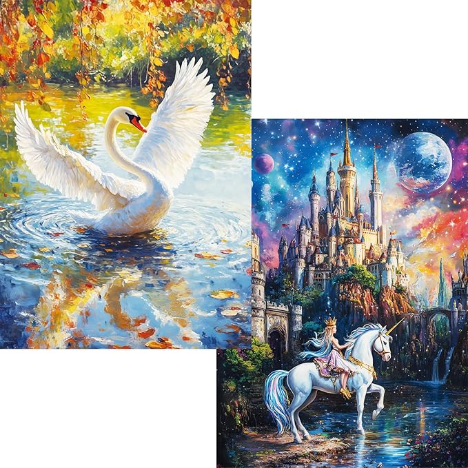 Puzzles for Adults 1000 Pieces, 2 Pack Fall Puzzles, Castle and Swan Design, Jigsaw Puzzles for Game Night, Ideal for Family Fun
