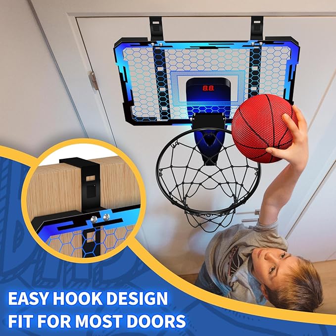 QDRAGON Mini Basketball Hoop, Over The Door Indoor, with 3 Balls/Inflator/Breakaway Rim, Basketball Toy Gifts for Kids and Adults, Suit for Bedroom/Office/Outdoor