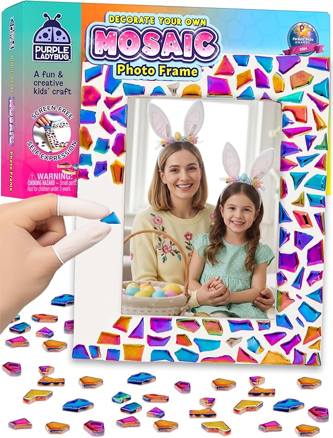 PURPLE LADYBUG Decorate Your Own Picture Frame Craft Kit - Craft for Kids Ages 8-12, Birthday Gift & DIY Mosaic Frame Craft for Girls Ages 6-8, Fun Arts & Crafts for 7-Year-Old Girls