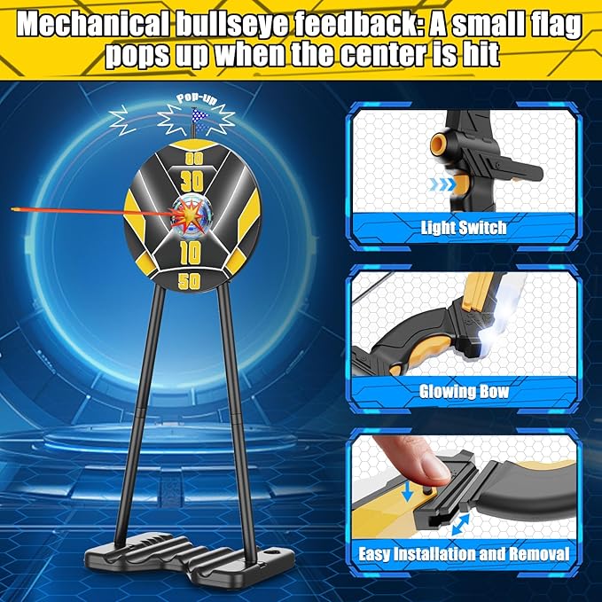 2 Pack Bow and Arrow for Kids, LED Light Up Archery Set with 20 Suction Cup Arrows&2 Quivers Indoor Outdoor Games for Kids Ages 4-8 8-12 Birthday Gifts Toys for 5 6 7 8 9 10 11 12 Year Old Boys Girls