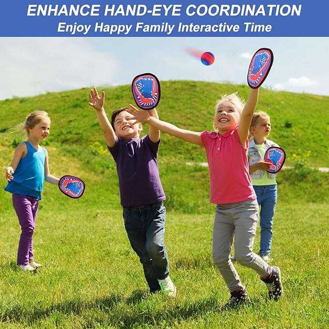 Toss and Catch Ball Game - Baseball Glove Style - Toddler Activity Toys for Boys Girls 3 4 5 6-8 Year Old - Birthday Gifts Easter Basket Stuffers - Kids Outdoor & Indoor Games for Beach Yard Lawn