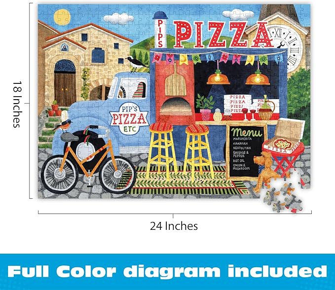 Ceaco - Food Trucks - Pip’s Pizza Truck - 500 Piece Jigsaw Puzzle for Adults and Families - Vibrant High-Resolution Art by Stephanie Peterson Jones - 24 x 18 Inches - Made in USA