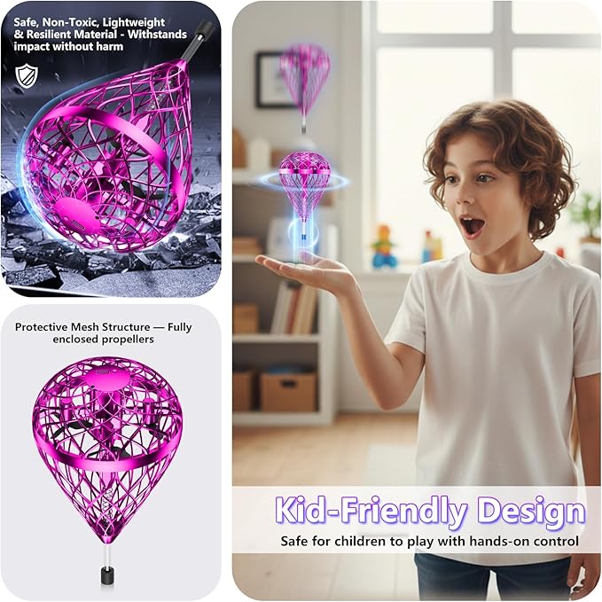 Tikduck 2026 Flying Bouncing Ball Toy - USB Rechargeable, Hand-Controlled with 3D Flips & Multi-Player Fun - Interactive Orb Toy for Kids, Teens & Adults - Indoor & Outdoor Play (Purple)