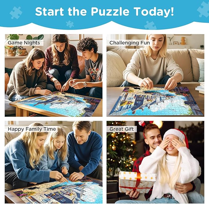 500 Piece Puzzle for Adults, Charming Coastal Village 500 Pieces Jigsaw Puzzles, Seaside Harbor with Cat Puzzle, Perfect for Family Game Night, Ideal Gift for Adults Seniors, 20.5 x 15 in