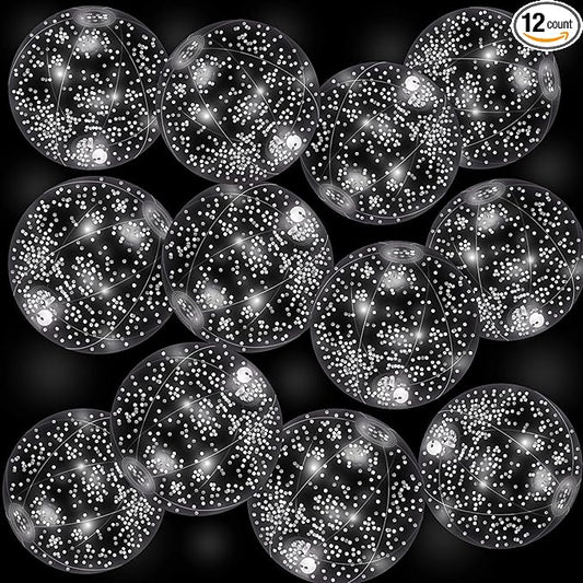 12 Pack 12 Inch Glow in The Dark LED Beach Ball Jumbo Confetti Glitters Inflatable Ball Swimming Pool Game for Party Pool Summer