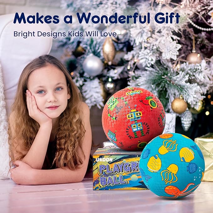 U&C Planet Playground Balls for Toddlers 1-3, 2 Pack 6 inch 8.5 inch Kickball for Kids Outdoor Indoor, Catoon Rubber Balls with Pump, Child Gift for Boys Girls 1-3 3-5 5-10