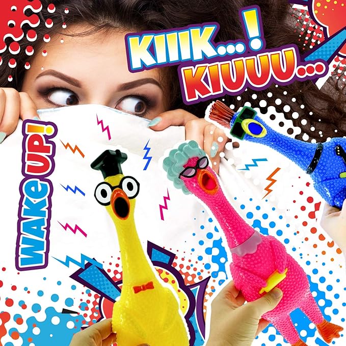 JA-RU Screaming Rubber Chicken Toy (12 Units Assorted) Squeaky Chicken Toys for Kids. Funny Noise Maker Prank & Gag Gifts. Novelty Toys & Amusements. Rubber Dog Toys. 1704-12s