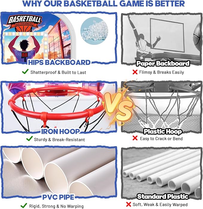 2-Player Arcade Basketball Game Set,Upgraded Indoor Hoop with LED Light Electronic Scoreboard 4 Balls,Carnival Games Sports Toys Kids 3-10 for Home Party Backyard Outdoor Boys Girls Toddlers Gifts