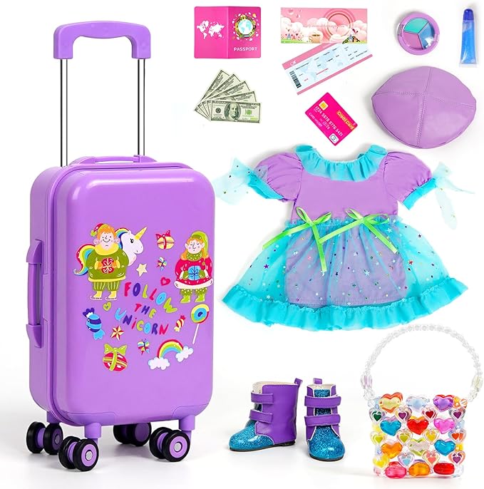 WONDOLL 18-inch-Doll-Clothes and Accessories -Travel-Suitcase Luggage, Clothes and Shoes, Handbag, Berets,Passport, Notebook, Travel Gear Play Sets(No Doll)