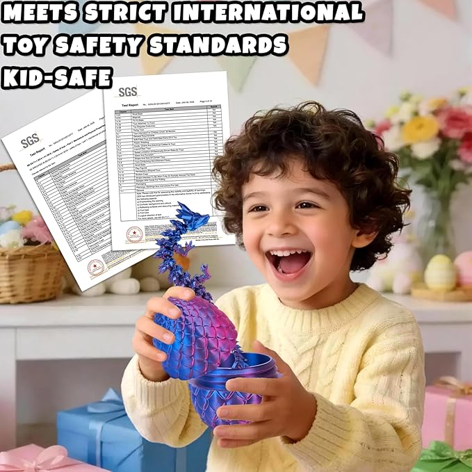 12" 3D Printed Dragon, Upgraded Fall Protection Dragon Egg & Reinforced 3D Dragons Joints, Safe Eco-Friendly Fidget Toy, Ideal for Gift-Giving and Children's Parties (Laser Purple)