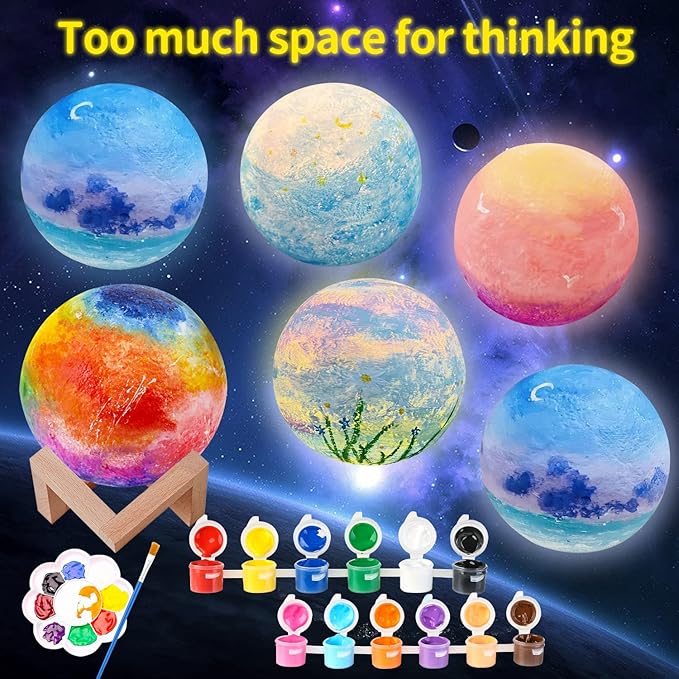 Paint Your Own Moon Lamp Kit,DIY 3D Moon Light Cool Galaxy Lamp,Toys for Teens Boys Girls, Arts & Crafts Kit Art Supplies for Kids, Arts and Crafts for Kids Ages 8-12 Birthday Gifts